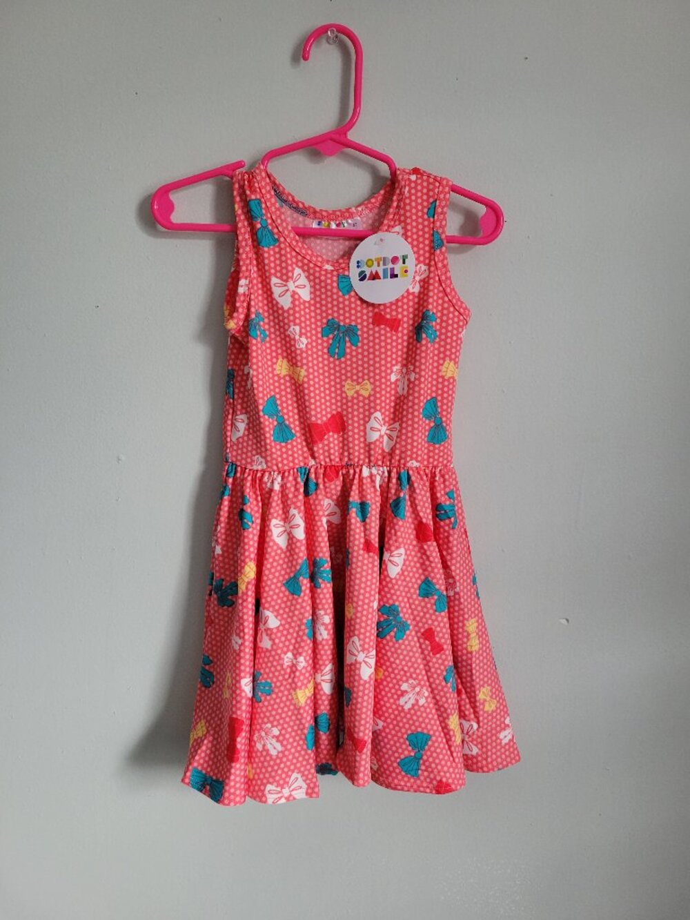 Dot Dot Smile Dress Girl's 2T Toddler Pink Polka Dot Bows Twirl Tank NWT